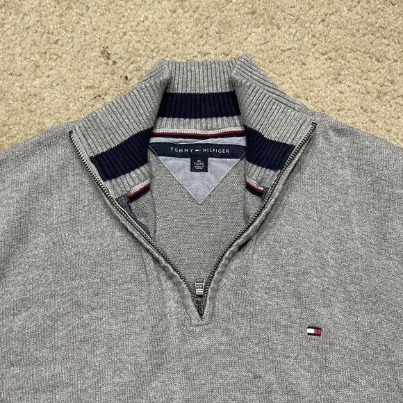 Tommy Hilfiger Sweater Mens XL Grey Quarter Zip Long Sleeve Pullover Adult - Picture 3 of 8